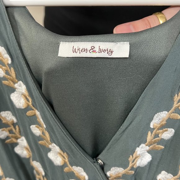 Wren and Ivory Dress Damara Faux Wrap in Kale - Small (0-4) - Picture 2 of 2